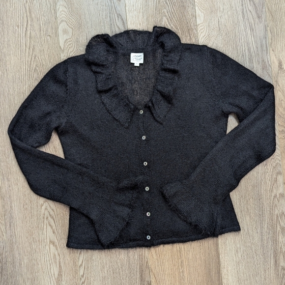 Margaret O'Leary Sweaters - Margaret O'Leary Black Ruffle Flare Sleeve Button Cardigan Size 1 (XS/S) Mohair